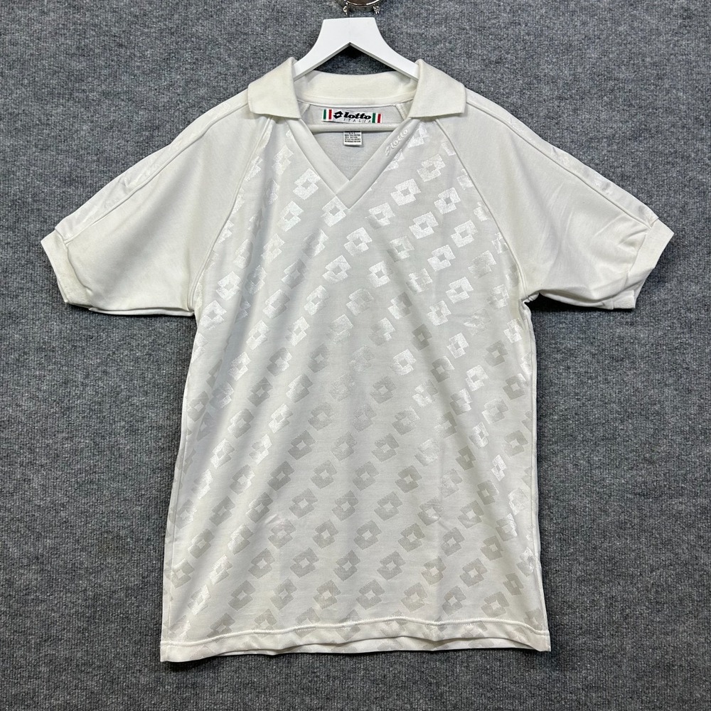 Lotto Italia Soccer Jersey Mens Large White Good Logo Print V-Neck Polo 60302